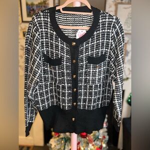 Black and White Soft Tweed Women's Sweater